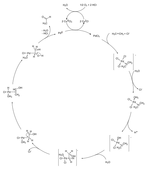 Mechanismus des Wacker-Verfahrens zur Herstellung von Aldehyden aus Ethen