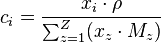 c_i = \frac{x_i \cdot \rho}{\sum_{z=1}^Z (x_z \cdot M_z)}