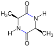 Cyclisches Dipeptid Ala-Ala, ein Diketopiperazin, aufgebaut aus zwei Molekülen Alanin